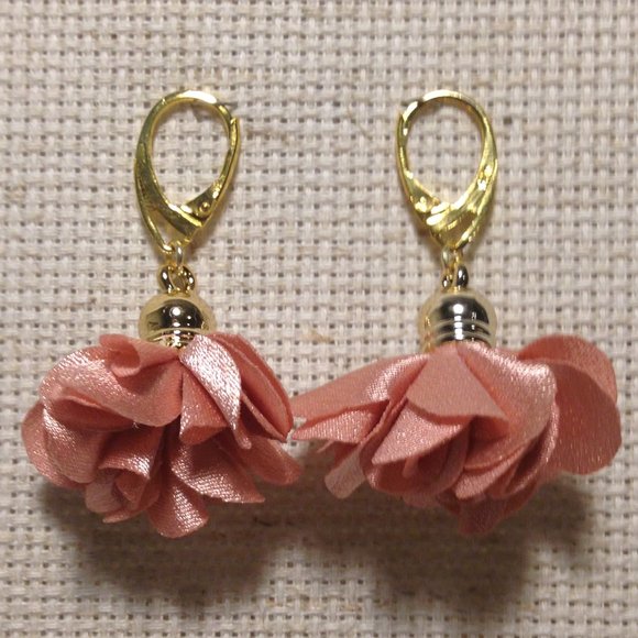 Petal Pink Satin Flower Fluff Earrings - Picture 3 of 6